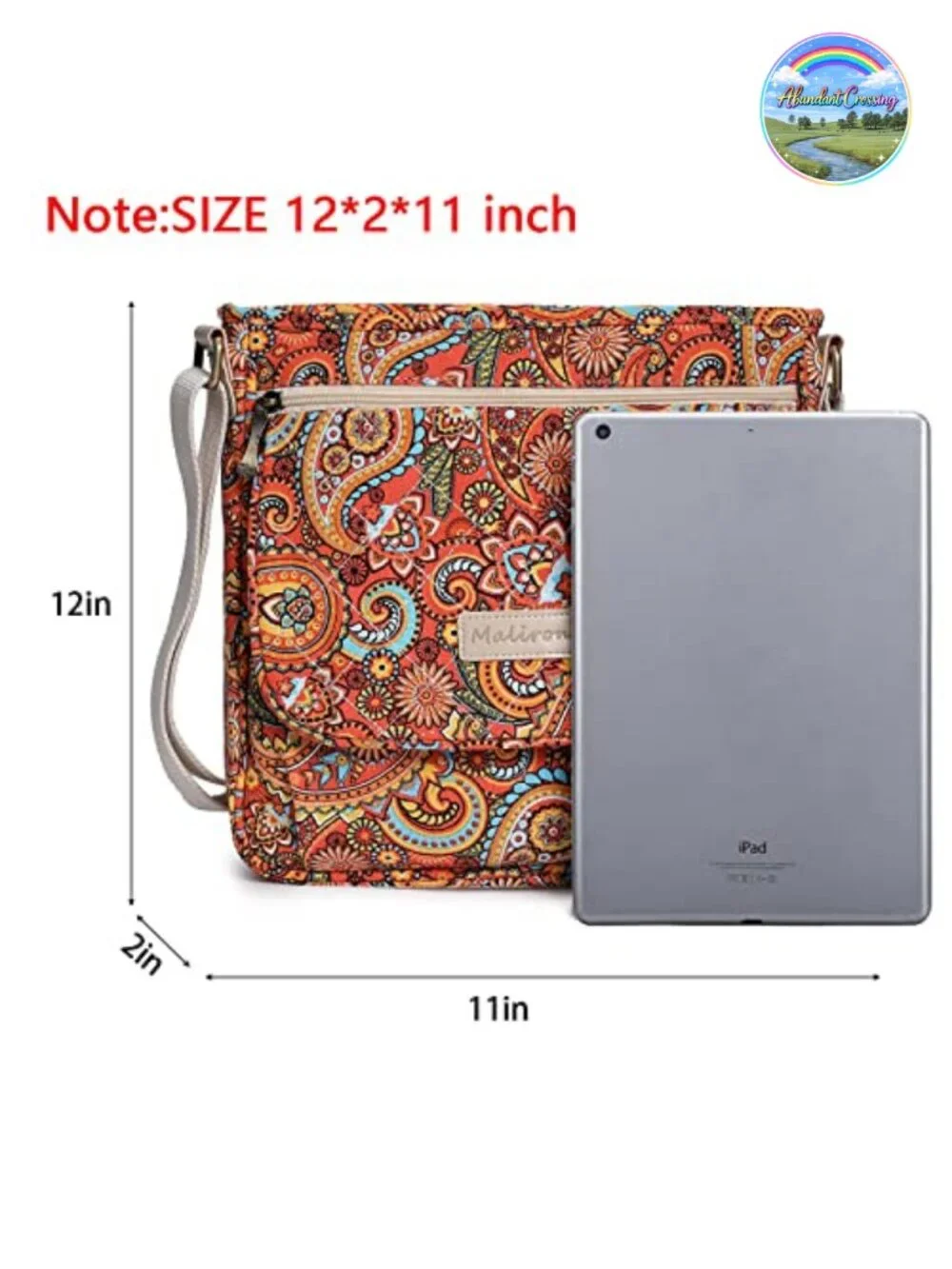 Canvas Floral Crossbody Bag with Multi Pockets, Adjustable Strap
